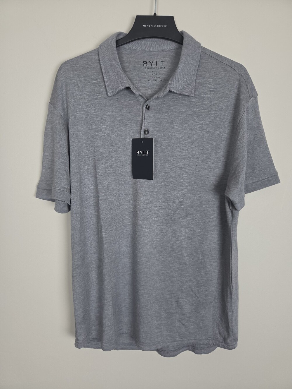 BYLT Premium Basics Mens Short Sleeve Polo Shirt Gray Size XL Comfort Wool